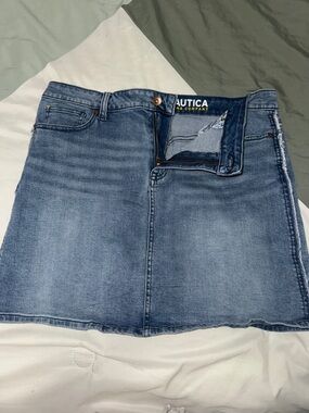Nautica Blue Denim Skirt with Logo Waistband
